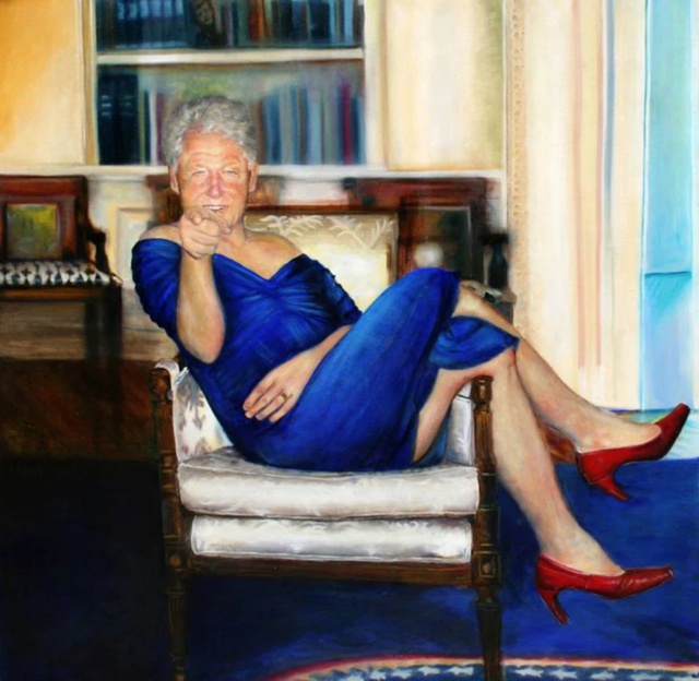تابلوی نقاشی عجیب از بیل کلینتون با لباس زنانه