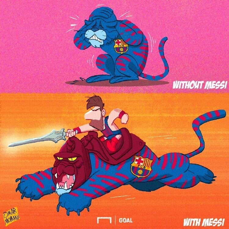 کاریکاتور/ تفاوت بارسلونا با مسی و بدون مسی