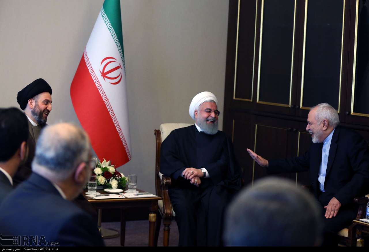 عکس/ خنده روحانی و ظریف در دیدار با حکیم
