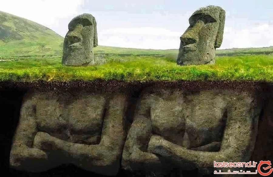 نیمی از مجسمه‌های سر معروف شیلی، زیر زمین بوده است