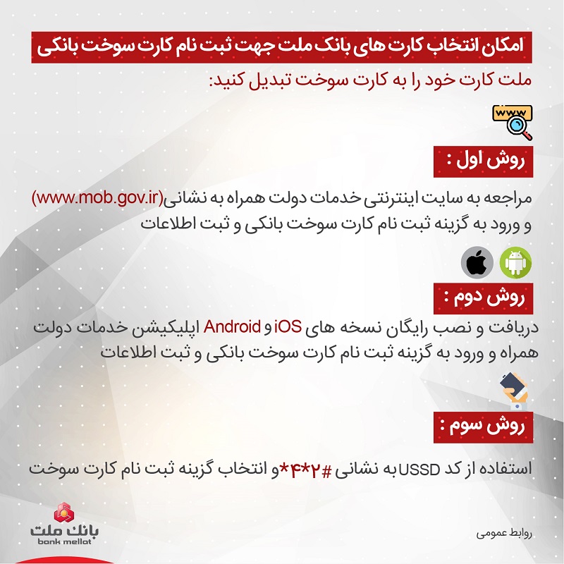 امکان انتخاب کارت های بانک ملت جهت ثبت نام کارت سوخت بانکی